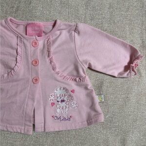 Vintage Pink Baby Cardigan with Poodle Embroidery